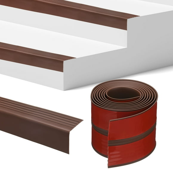 Uxcell Stair Edge Trim 7FT Vinyl Rubber Stair Nosing Non-Slip Self Adhesive Stair Edge Trim Strips Brown 1.89 Inch
