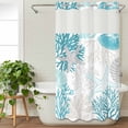 thumbnail image 3 of Turquoise Coastal No Hook Shower Curtain with Snap in Liner, Waterproof Fabric Shower Curtains, Grey Teal Beige Coral Starfish Nautical Shower Curtain Set Top See Through for Bathroom 36"x78", 3 of 8