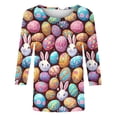 thumbnail image 5 of Kctiaxy 3/4 Length Sleeve Womens tops Happy Easter Graphic Crew Neck T-Shirt Fashion Casual Loose Fitting Top Festival Pullover Tees, 5 of 6