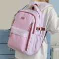 thumbnail image 4 of HAHUT Large Capacity Nylon Striped Backpacks for Women Men, Lightweight Multiple Pockets Schoolbag for College Travel Office Work & Daily Use (Pink), 4 of 7