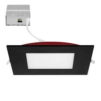 Maxxima 6 in. 2 Hour Fire Rated Slim Square Recessed LED Downlight, Black Trim, Canless IC Rated, 1050 Lumens, 5 CCT Color Selectable 2700K-5000K