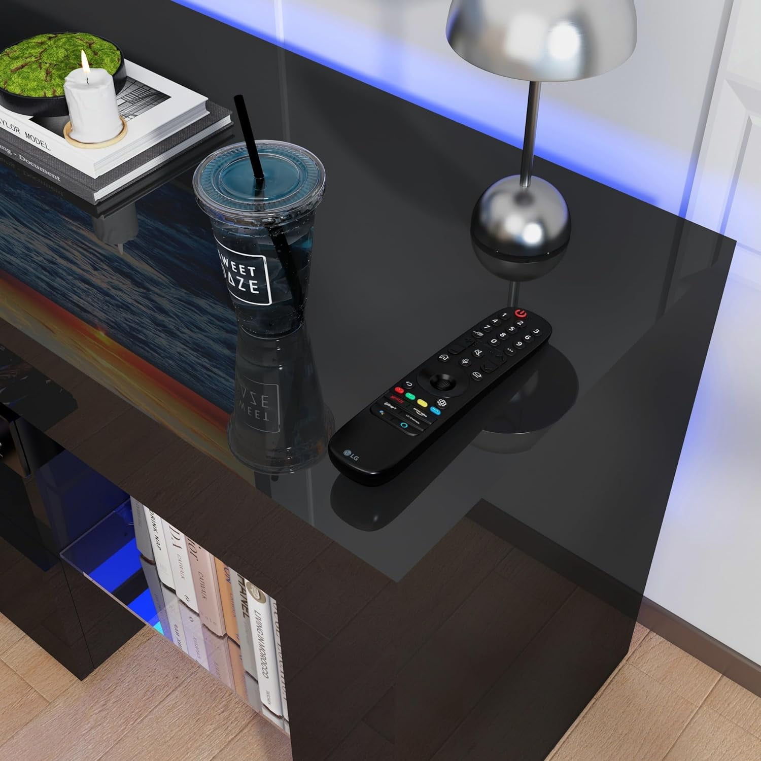 ChVans LED TV Stand for 65/75/85 inch TV, High Glossy Modern Entertainment Center with Drawer and LED Lights(Black)