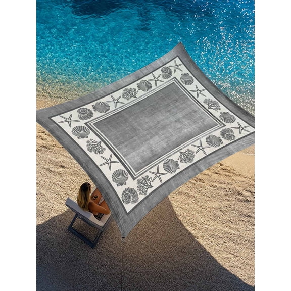 Grey Coastal Sun Shade Sail 12' x 16', Summer Nautical Starfish Shell Coral Vintage Rectangle Outdoor Sunshade Canopy, Waterproof UV Block Patio Covers for Garden Yard Beach