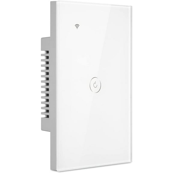 BSEED Smart Light Switch, 2.4GHz WiFi Smart Switch, Tempered Glass Touch Panel Touch Wall Mount Switches, Works with Alexa and Google Home, Neutral Wire Needed, No Hub Required (1 Gang 1 Way, White)