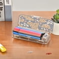 thumbnail image 7 of HOT! Double Layer Clear Pencil Box (6 Compartments) - 21.2" Large Capacity PET Storage Case w/Removable Dividers for Office, Travel Supplies，Leopard Image, 7 of 7