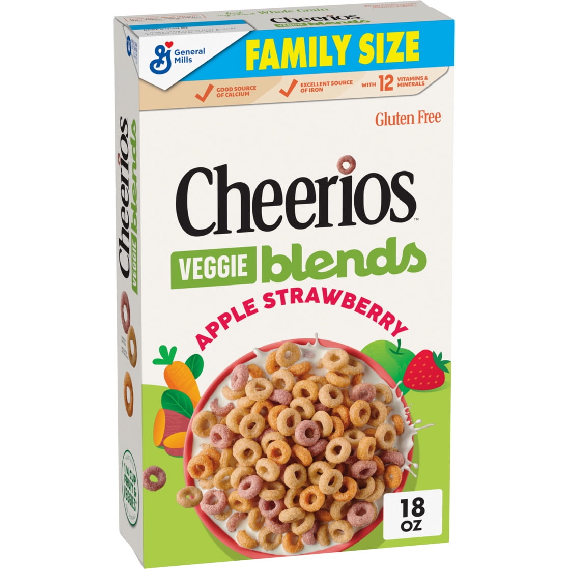 Cheerios Veggie Blends Breakfast Cereal, Apple Strawberry, Family Size, 18 oz