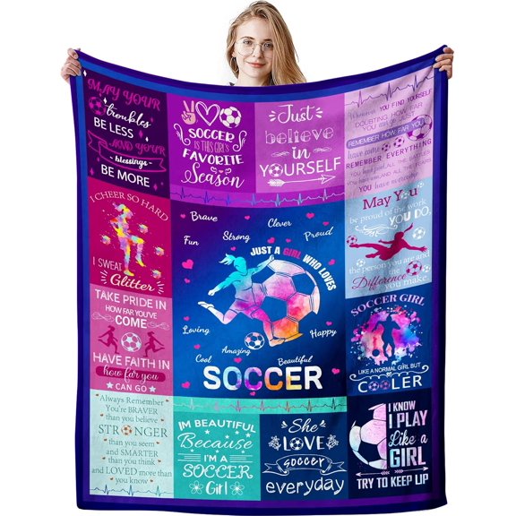 Soccer Blanket Gifts for Girls Ultra Soft Warm Flannel Throw Blankets Soccer Team Soccer Lover Gifts for Kids Teens Adults 50"x40"