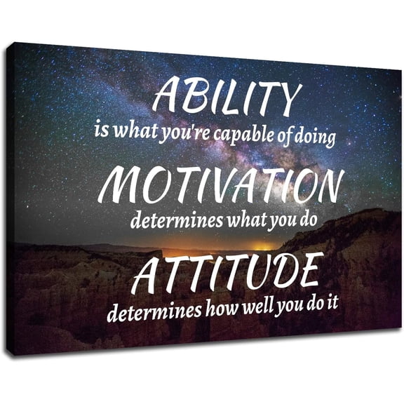 Ability Motivation Attitude Motivational Classroom Poster Modern Canvas Prints Wall Art Paintings for Bathroom Office Living Room Home Decorations Stretched Pictures Ready to Hang [18''''W X 12''''H]