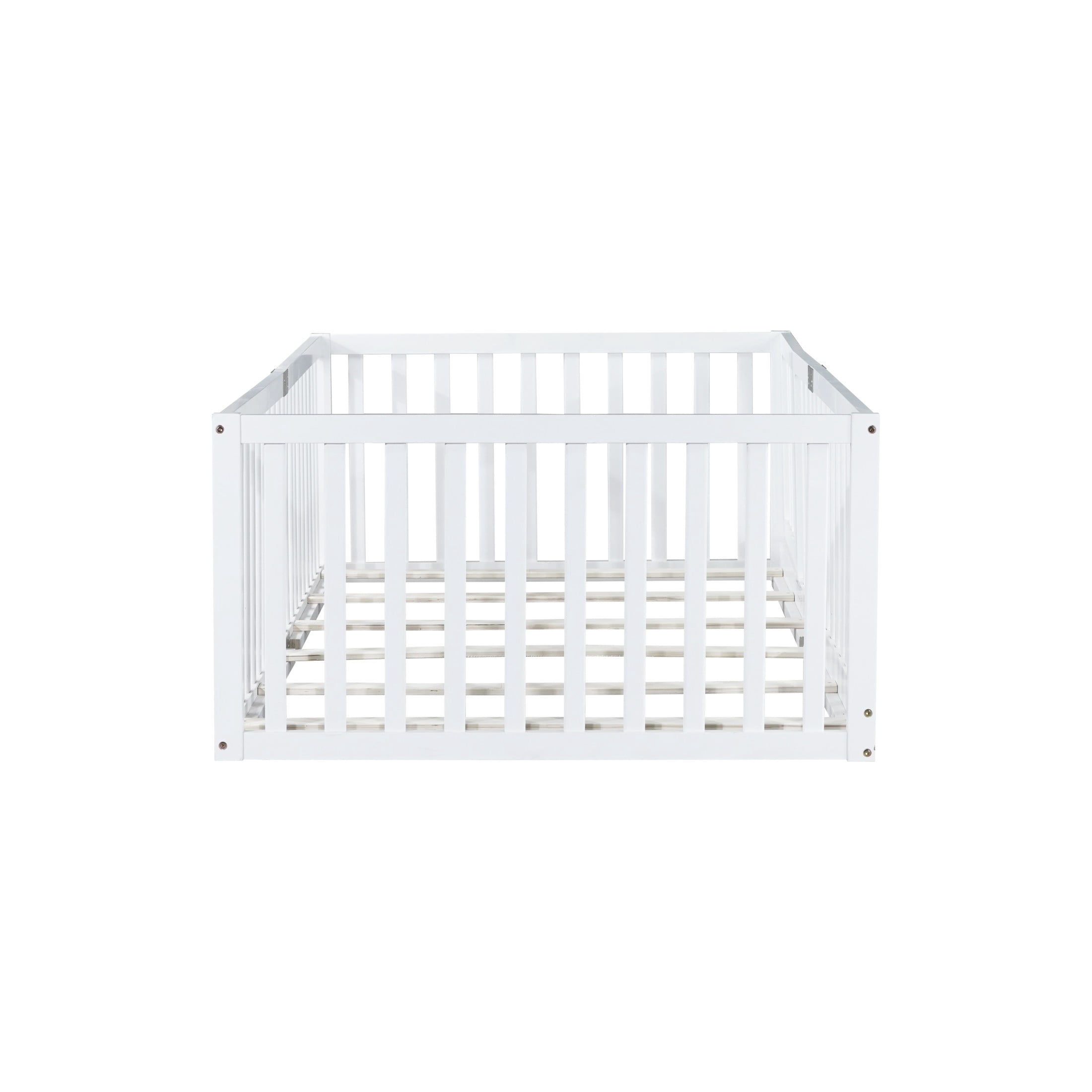 Noble House Nira Twin Floor Bed with High Fence and Door, Rubber Wood Montessori Bed Frame, Kids' Room, White