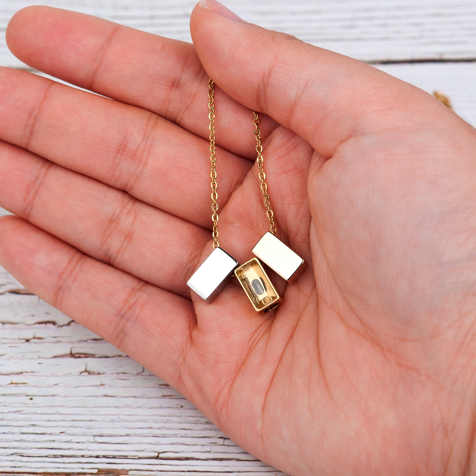 Anavia See You Cremation Necklace for Ashes, Mini See Through Urn Necklace, Mini Cube Cremation Pendant, Cremation Jewelry, Memorial Jewelry, Mini Urn w/ Multicolor Cubes-[Silver & Gold & Rose Gold]
