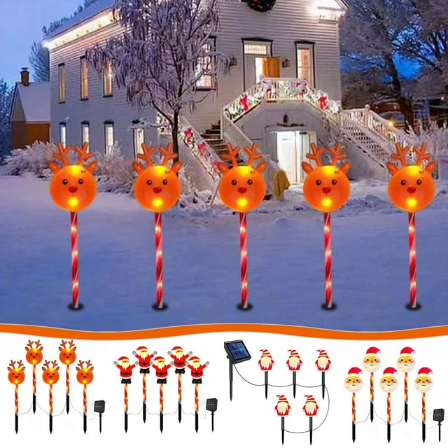 Solar LED Christmas Ground Plug Light Multicolor Outdoor Patio Landscape Lawn Decoration Waterproof IP55 17.32in Durable Plastic Solar Powered Easy Install Garden Ornament