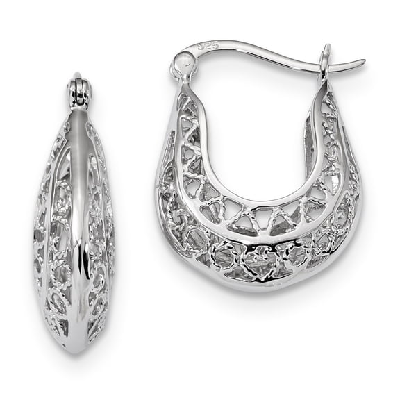 Sterling Silver Rhodium-plated Polished Filigree Hoop Earrings - Measures 24.6x18.9mm Wide 7.7mm Thi