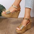 thumbnail image 6 of Kukoosong Womens Wedge Sandals Dressy Summer Suede Wedges Peep Toe Chunky Block Heels Platform Wedge Sandals Buckle Strap Sandals Women Gold 36, 6 of 7