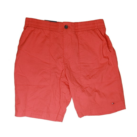 Tommy Hilfiger Mens Seersucker TH Flex Flat Front Shorts (Medium, Blood Orange)