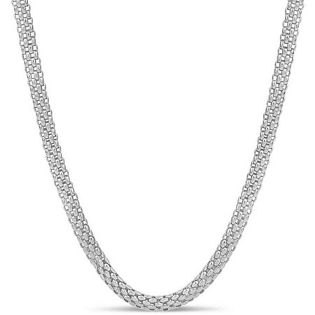 Sterling Silver Rhodium-Plated 5mm Basketweave Flex Chain Necklace, 20