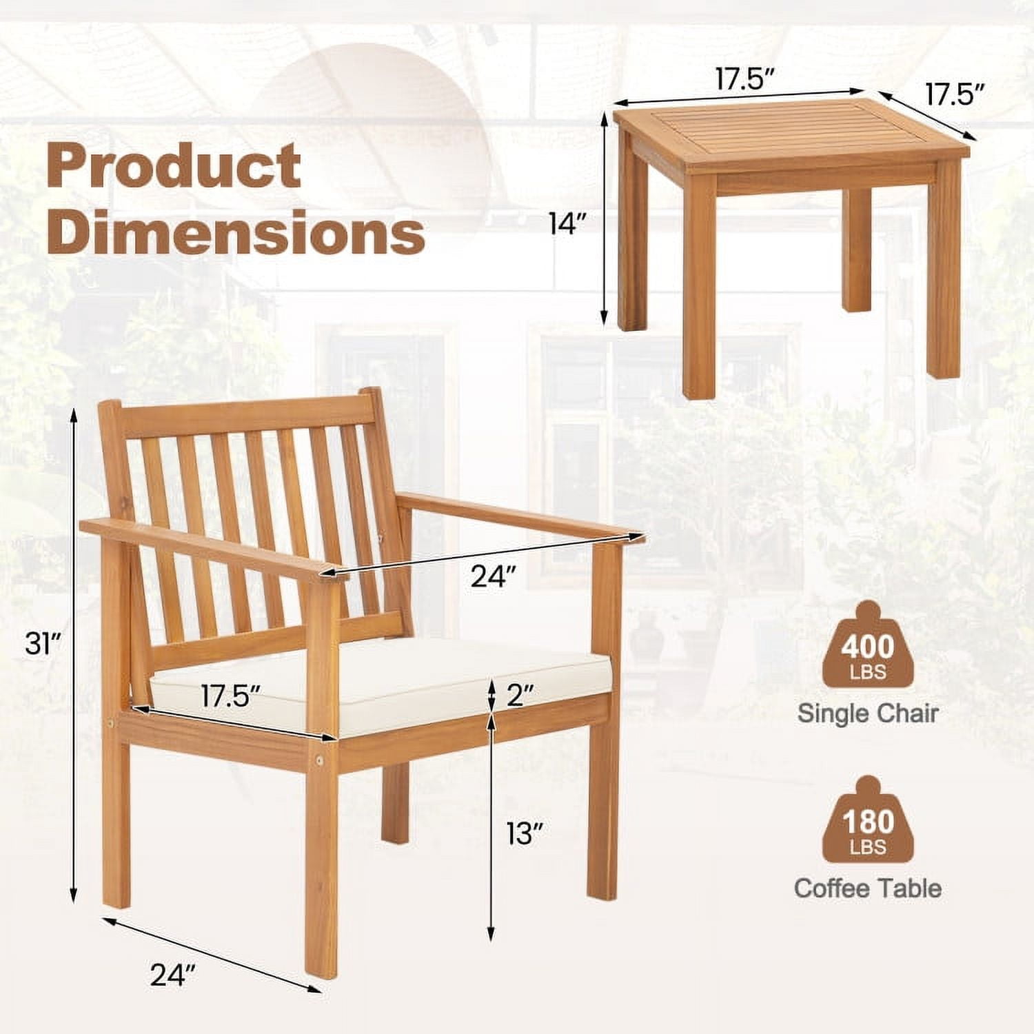 Aimee Lii 3 Pieces Patio Wood Furniture Set Acacia Wood Sofa Set with soft Cushions, Patio Furniture Sets, White Aimee Lii 3 Pieces Patio Wood Furniture Set Acacia Wood Sofa Set with soft Cushions, Patio Furniture Sets, White