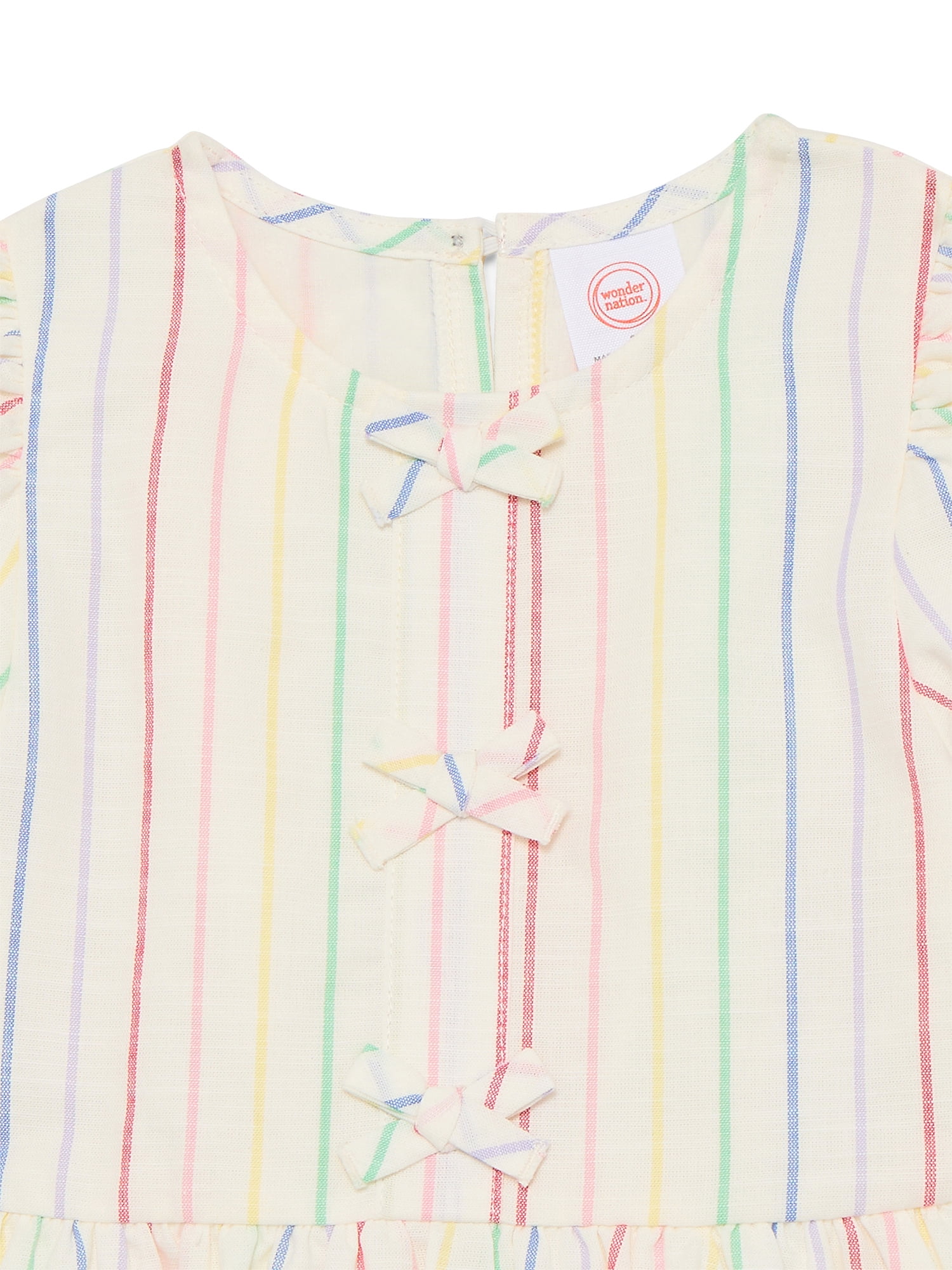 Wonder Nation Toddler Girls Stripe Dress with Bubble Sleeves, Sizes 12M-5T