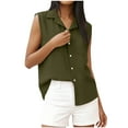 thumbnail image 2 of Neewe Women's Solid Lapel Sleeveless Tank Tops Summer Button Down Shirts Office Ladies Shirts, 2 of 7