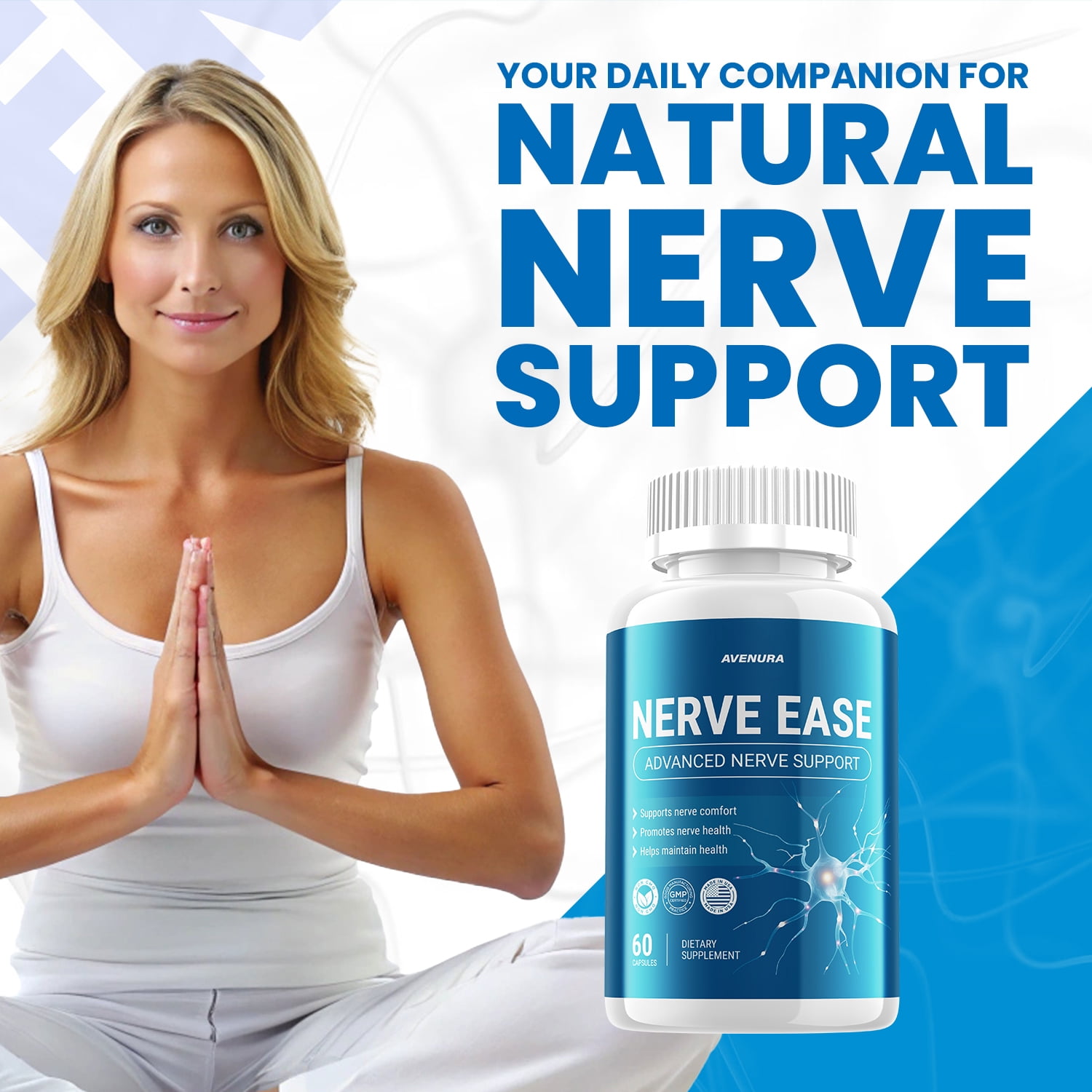 Nerve Ease Capsules – NerveEase Natural Ingredients Maximum Strength Supplement for Nerve Support, 1 Pack, 60 Capsules