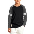 thumbnail image 4 of DJDLJWCJ Boys Long Sleeve Raglan Shirt Kids Color Block Stripe Crew Neck Casual Tops Black Size 12, 4 of 5
