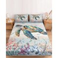 thumbnail image 2 of King Size Fitted Sheet Set - Sea Turtle Coastal 3 Piece Bedding Sets 16" Deep Pocket Fitted Sheet with 2 Pillowcases, Summer Coral Ocean Gray Blue Wooden Brushed Microfiber Hotel Luxury Bed Sheets, 2 of 9