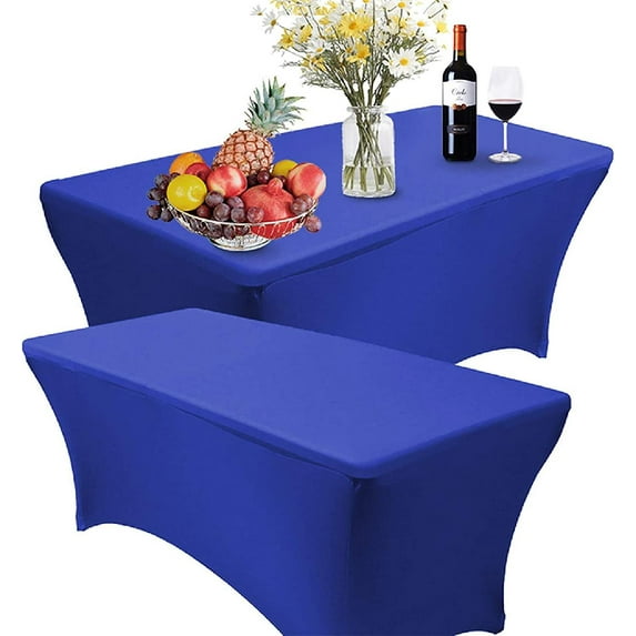 2 Pack 4FT Rectangular Spandex Table Cover Four-Way Tight Fitted Stretch Tablecloth Table Cloth for Outdoor Party DJ Tradeshow Banquet Vendor Wedding Celebration (2PC 4FT, Royal Blue)