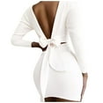 thumbnail image 3 of LLYwey s Floral Dresses for Women Fashion Color Slim Back Bow Tie Casual Long Sleeve Dress New Cocktail Dresses White Xl, 3 of 8