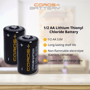 Coros CLE-03 1/2 AA 3.6V Lithium Thionyl Chloride Battery (2 Batteries)