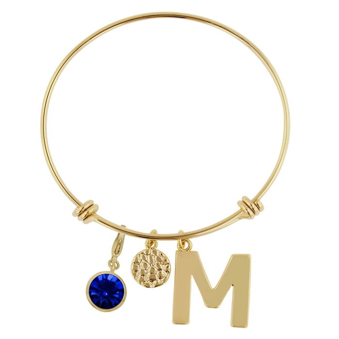 Initial Charm Bracelet With Sapphire Crystal Birthstone, For September Babies by SuperJeweler