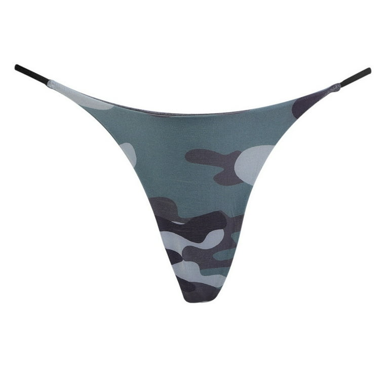 Qcmgmg Plus Size Womens Underwear Camouflage Stretch String G String Thong  Soft Seamless No Show Low Waisted Cute Panties Gray XL 