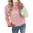 thumbnail image 2 of Womens Long Sleeve Tops Fall Fashion Crewneck Color Block Ribbed Knit Casual Loose Fit Pullover Shirts Pink Green L, 2 of 7
