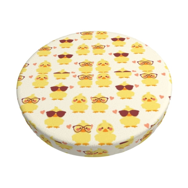 Disketp Cute Yellow Duck Funda Redonda para Taburete, Funda de Cojín para Silla de Bar Suave y Elástica-14 inch