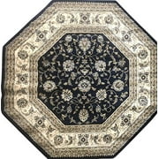 Traditional Octagon Persian Area Rug 330,000 Point Dark Blue Beige Ivory Deir Debwan Design 601 (5 Feet 3 Inch X 5 Feet 3 Inch)