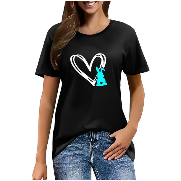 Mujeres Manga Corta de Verano Tops Pascua Impresa Cuello Redondo, Blusa de Moda Casual para la Primavera