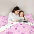 thumbnail image 5 of Erosebridal Ribbon Bows Girls 7 Pieces Bedding Comforter Set,Pink Cute Loves Full Bedding Set For Kids,Reversible, 5 of 7