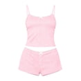 thumbnail image 6 of Dagugfen Pajama Sets for Women Sleeveless Camisole Tops Spaghetti Strap Elastic Waist 2" Shorts Home Sleepwear Sets(M,Pink), 6 of 6