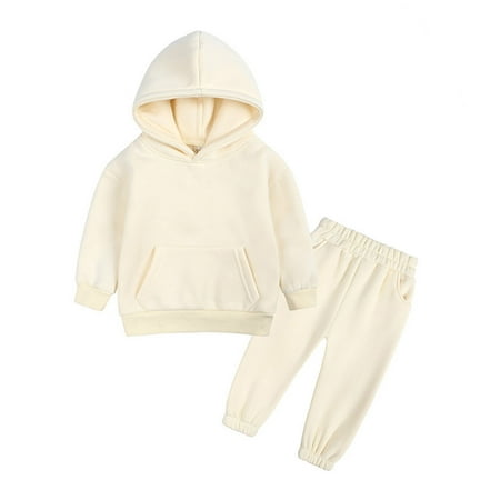 

JIEU Toddler Kids Babys Girls Boys Fashionable Casual Spring Winter Solid Soft and Breathable Warm Thick Long Sleeve Pants Hooded Hoodie Sweatshirt Set Outfits