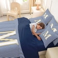 thumbnail image 4 of Erosebridal Letter M Kids Twin Bedding Sets 7-Piece, Modern Abstract Bedding Comforter Set, Blue Reversible, 4 of 7