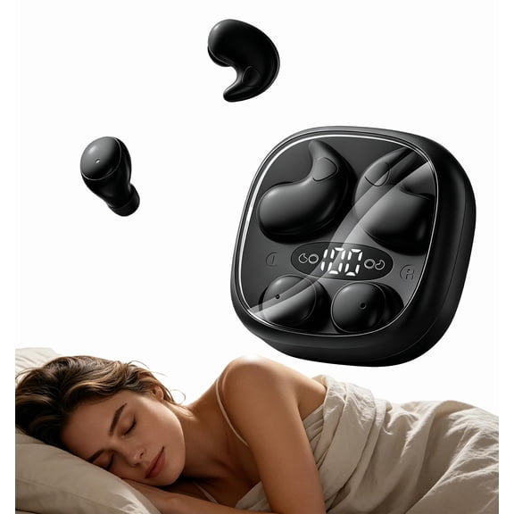 Flat Sleep Earbuds for Side Sleepers, Invisible Mini Earbuds for Small Ear Canals, Bluetooth 5.4, 66H Battery, Noise Blocking, Waterproof, LED Display for Sleep, Work & Travel
