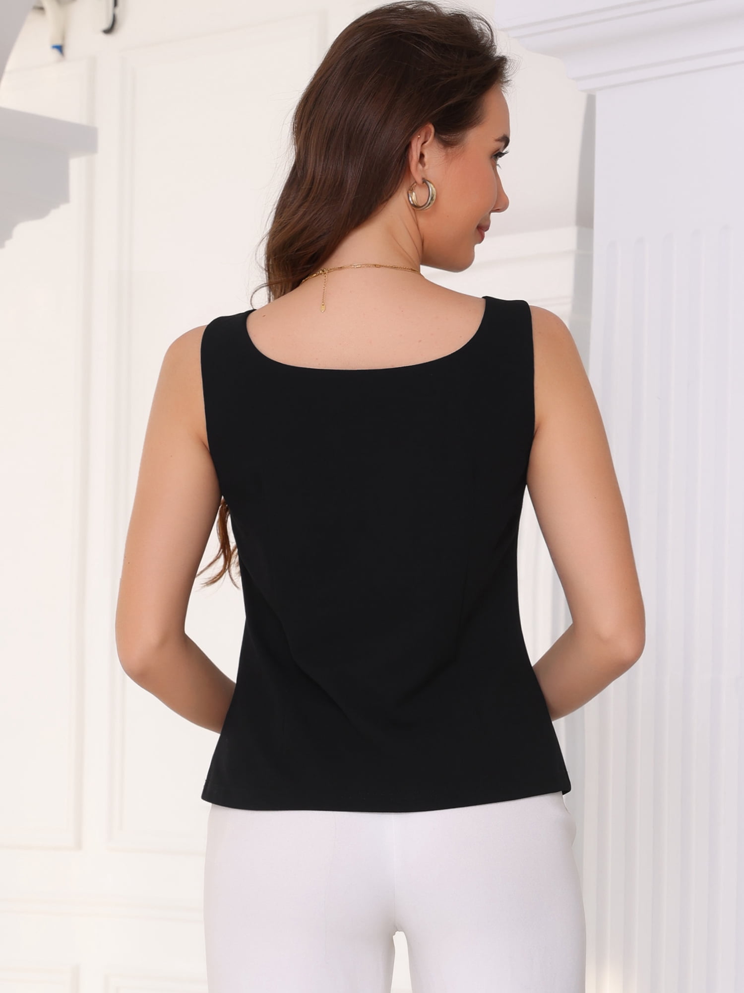 DARING DIVA Women's Sleeveless Business Work Summer Tank Top L Black