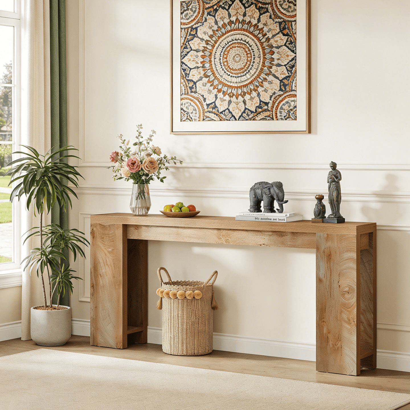 Fnova 70.9" Extra Long Console Table, Wide Sideboard Sofa Table, Farmhouse Entryway Table Behind Couch Accent Table for Living Room Hallway Home Decor Furniture