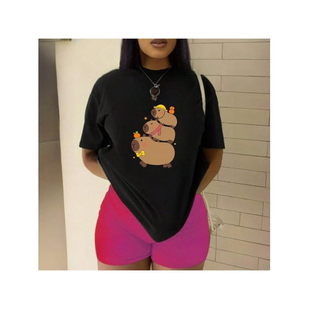 Playera Blusa De Familia Capybara Ropa Para Mujer Capibara Color Negro Talla Chica Marca Emil SaEs