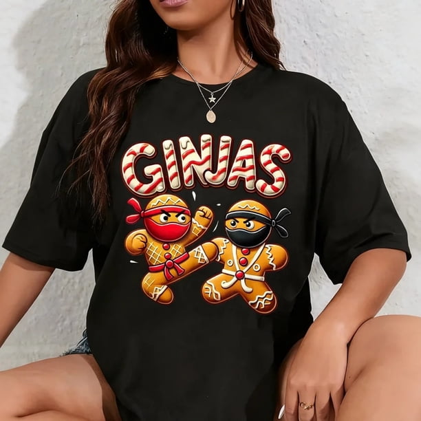 Camiseta de Algodón 100% para Niña - Ginjas Ninjas de Jengibre Divertidos para Navidad