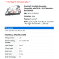 thumbnail image 2 of Front Left Headlight Assembly - Compatible with 2010 - 2012 Mercedes-Benz GL450 2011, 2 of 2