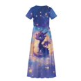 thumbnail image 6 of Uourmeti Kids Girls Short Sleeve Purple Dragon Sky Print Dress Summer Casual Loose Dresses Cute Holiday Long Maxi Dress with Pockets, Size 9-10 Years, 6 of 7