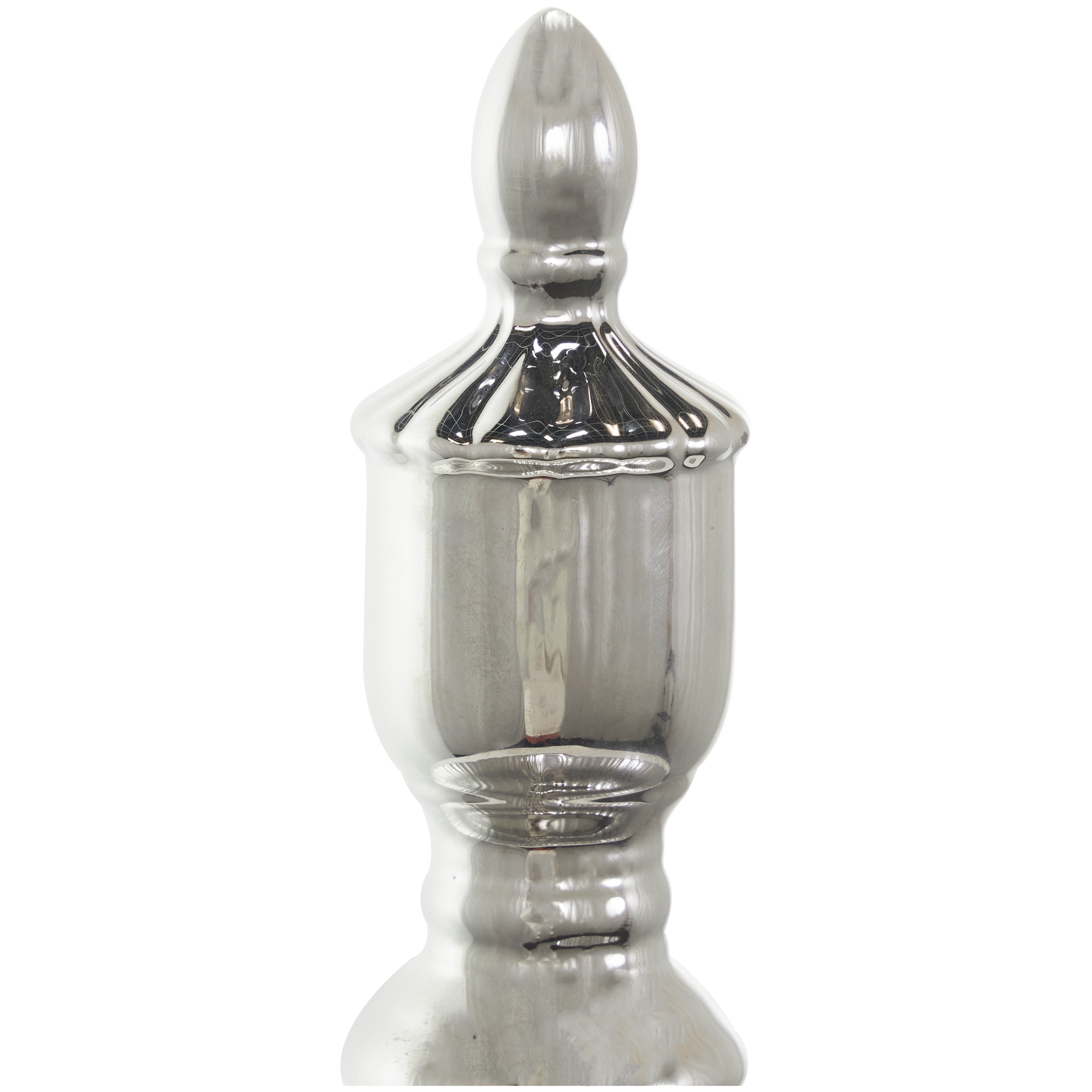 DecMode 10" x 25" Silver Ceramic Tall Decorative Jars with Grooves, 1-Piece