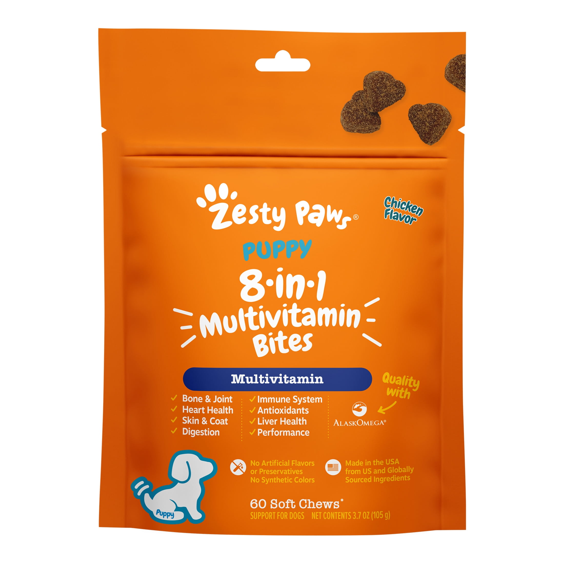 (3 pack) Zesty Paws Puppy 8-in-1 Multivitamin Bites Chicken Flavor Dog Supplement, 60 Count