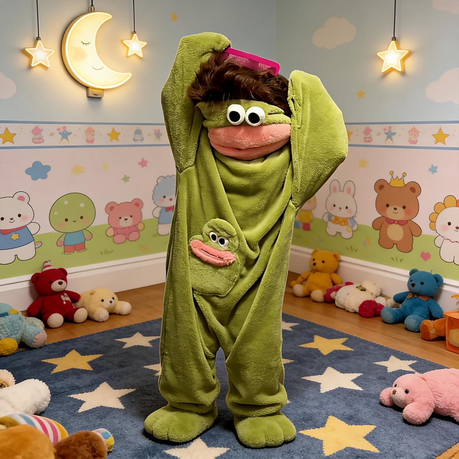 Monster Onesie, Big Mouth Monster Onesie, Green Plush Monster Onesie Pajamas, With Soft Fabric, Long Sleeves Soft Plush Loungewear