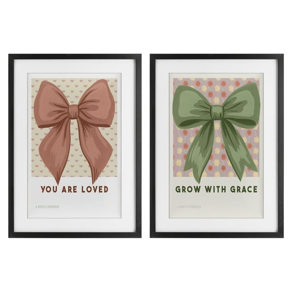 Stupell Industries Inspiring Messages Bows 2 Piece Black Framed Print Under Glass Set, design by Courtney Haley, 20 x 14