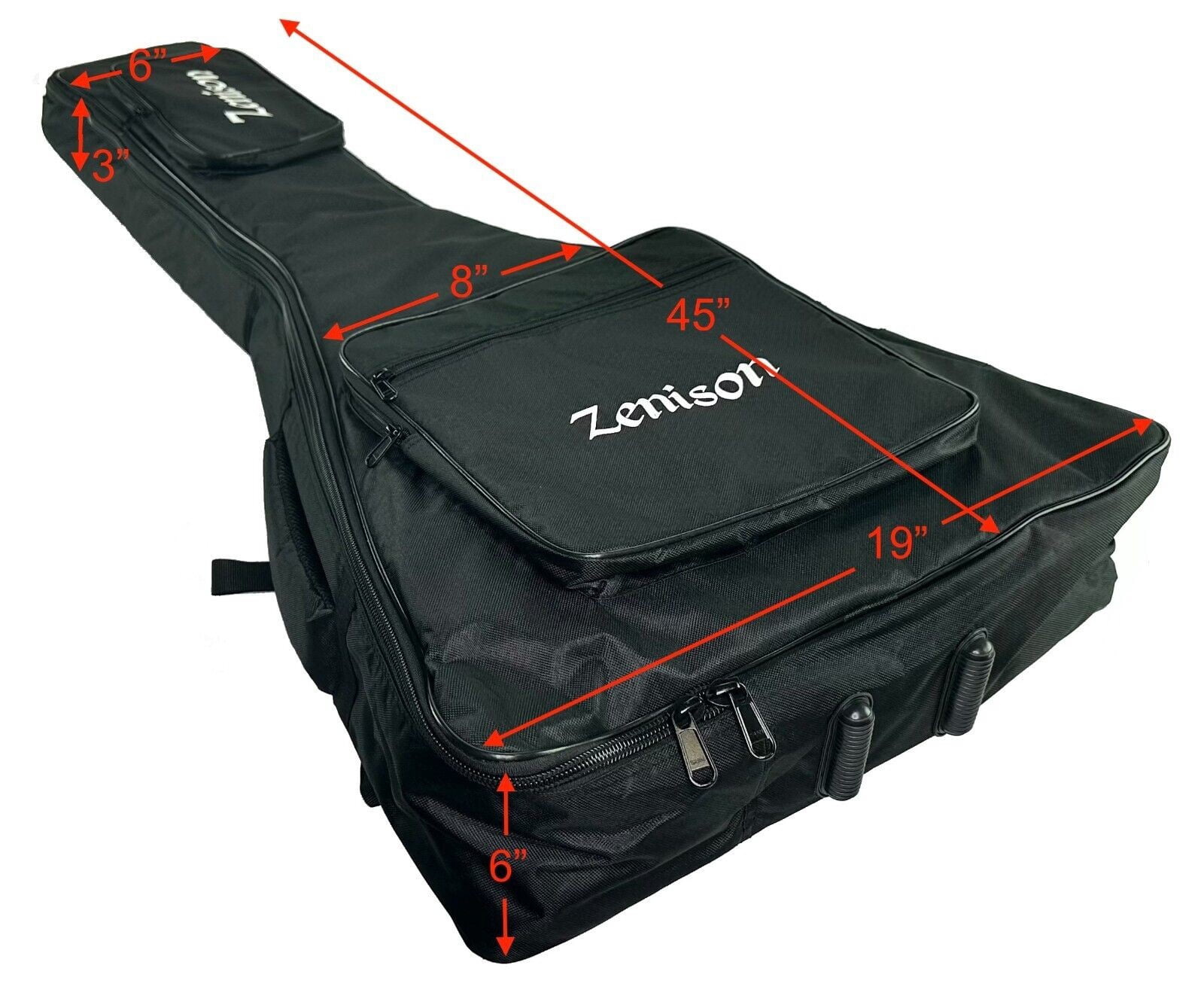 Zenison Padded Gig Bag for Flying V Electric Guitars Backpack Straps 45" Black